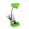 Gooseneck Organizer Desk Lamp with Holder and Charging Outlet, Green