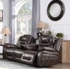 Oportuna - Dual Power Sofa With Drop Down Table - Dark Brown