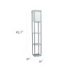 Floor Lamp Etagere Organizer, 2 USB and Linen Shade, Gray