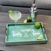 Decorative Wood Serving Tray w/ Handles, 15.50" x 12", "Happy Hour"