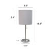 Oslo 19.5" Contemporary Bedside Power Outlet Base Standard Metal Table Desk Lamp in Brushed Steel with Gray Drum Fabric Shade for Home Décor, Bedroom,