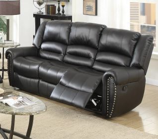 1pc Manual Motion Sofa Bonded Leather 3-Seat Black Color