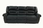 1pc Manual Motion Sofa Bonded Leather 3-Seat Black Color