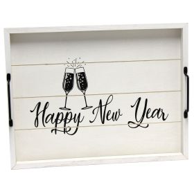 Decorative Wood Serving Tray w/ Handles, 15.50" x 12", "Happy New Year"