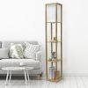 62.5"Floor Lamp Etagere Organizer, 2 USB and Linen Shade , Wood