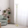 Classic 1 Light Torchiere Floor Lamp with Marbleized Glass Shade, Gold