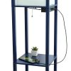 Floor Lamp Etagere Organizer, 2 USB and Linen Shade, Navy