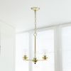 3-Light 15" Contemporary Clear Glass and Metal Hanging Ceiling Pendant Chandelier for Kitchen Island Foyer Hallway Living Room Den Dining Room, Gold