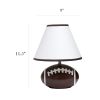 SportsLite 11.5" Tall Athletic Sports Football Base Ceramic Bedside Table Desk Lamp with White Empire Fabric Shade with Brown Trim