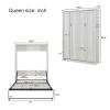 Queen Murphy Bed Cabinet Self-Close and Open Rustic White