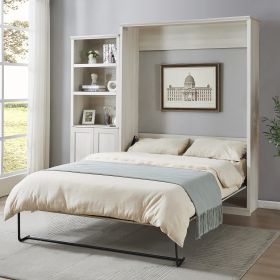 Queen Murphy Wall Bed with 1 Side Cabinet Storage Shelf White