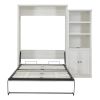 Queen Murphy Wall Bed with 1 Side Cabinet Storage Shelf White