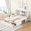 Queen Mobile Murphy Bed with Drawer and Shelves in White