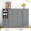 Queen Size Murphy Bed with Lockers and Wardrobes, Gray