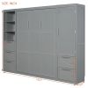 Queen Size Murphy Bed with Lockers and Wardrobes, Gray