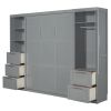 Queen Size Murphy Bed with Lockers and Wardrobes, Gray