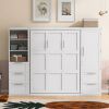 Queen Murphy Wall Bed with Closet, Drawers and Storage White