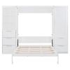 Queen Murphy Wall Bed with Closet, Drawers and Storage White