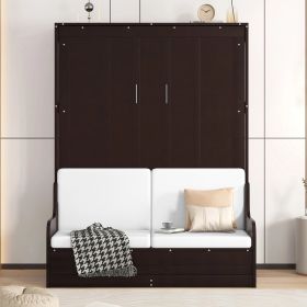 Queen Size Murphy Wall Bed with Bench and Cushion, Espresso