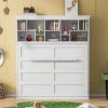 Queen Murphy Wall Bed with Top Shelves and USB in White