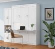 Queen Murphy Bed with Side Cabinet Storage Shelf and Desk White