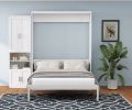 Queen Murphy Bed with Side Cabinet Storage Shelf and Desk White