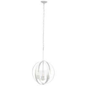 3-Light 18" Adjustable Industrial Globe Hanging Metal and Clear Glass Ceiling Pendant for Kitchen Foyer Hallway Bedroom Living Room Dining Room, White