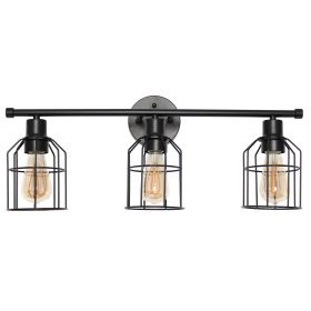 3 Light Industrial Wired Vanity Light, Matte Black