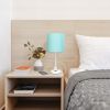 Oslo 19.5" Contemporary Bedside Power Outlet Base Standard Metal Table Desk Lamp in White with Aqua Drum Fabric Shade for Home Décor, Bedroom, End Tab