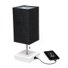 Petite White Stick Lamp with USB Charging Port and Fabric Shade 2 Pack Set, Black