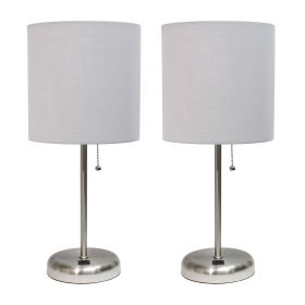 Stick Lamp with USB charging port and Fabric Shade 2 Pack Set, Gray