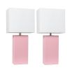 2 Pack Modern Leather Table Lamps with White Fabric Shades, Pink