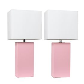 2 Pack Modern Leather Table Lamps with White Fabric Shades, Pink