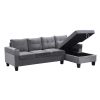 Modern L-Shaped Sectional Sofa Set with Storage Chaise and Cup Holder (Grey)