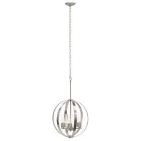 3-Light 18" Adjustable Industrial Globe Hanging Metal and Clear Glass Ceiling Pendant for Kitchen Foyer Hallway Bedroom Living Room Dining Room, Brush