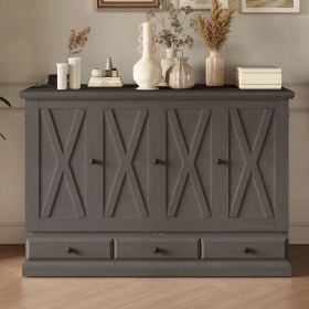 Full Size Murphy Bed Chest with Charging Station and Drawer Gray