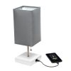 Petite White Stick Lamp with USB Charging Port and Fabric Shade 2 Pack Set, Gray