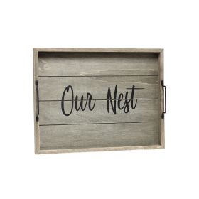 Decorative Wood Serving Tray w/ Handles, 15.50" x 12", "Our Nest"