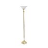 Classic 1 Light Torchiere Floor Lamp with Marbleized Glass Shade, Gold