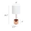 Hammered Metal Organizer Table Lamp with USB charging port and Fabric Shade, Rose Gold