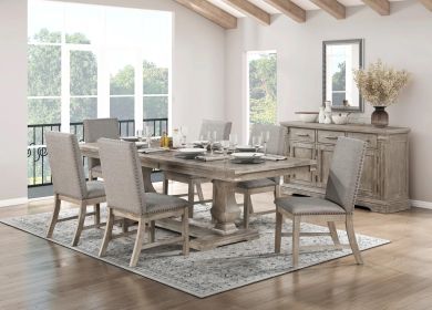 Traditional 7 Piece Dining Set with Extension Leaf and 6 Chairs Brownish Gray