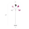 Floor Lamp with 5 Adjustable Lights, Pink Multi-Color Shades, Silver