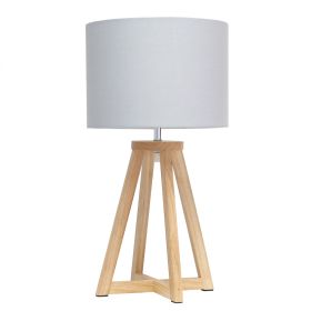 Interlocked Triangular Natural Wood Table Lamp with Gray Fabric Shade