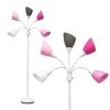 Floor Lamp with 5 Adjustable Lights, Pink Multi-Color Shades, Silver