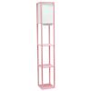 Floor Lamp Etagere Organizer, 2 USB and Linen Shade, Light Pink