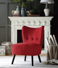 Unique Style Velvet Accent Chair with Button-Tufted Back, Red