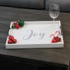 Decorative Wood Serving Tray w/ Handles, 15.50" x 12", "Joy"