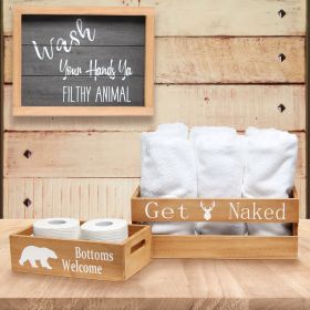 Three Piece Decorative Wood Bathroom Set, Large, Cabin/Lodge/Rustic  (1 Towel Holder, 1 Frame, 1 Toilet Paper Holder)