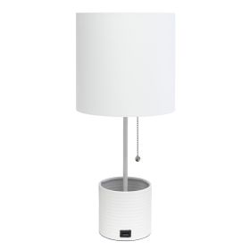 Hammered Metal Organizer Table Lamp with USB charging port and Fabric Shade, White