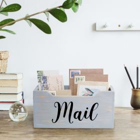 Rustic Farmhouse Wooden Tabletop Decorative Script Word "Mail" Organizer Box, Letter Holder, Gray Wash